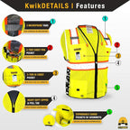 KwikSafety - BIG KAHUNA DIGITAL Safety Vest [LIMITED EDITION] Class 2 ANSI OSHA Reflective Vest Durable High Visibility Vest Construction Safety Vest for Men Industrial Work Gear/Yellow Small