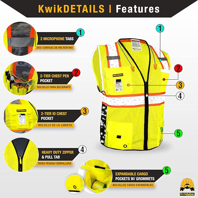 KwikSafety - BIG KAHUNA DIGITAL Safety Vest [LIMITED EDITION] Class 2 ANSI OSHA Reflective Vest Durable High Visibility Vest Construction Safety Vest for Men Industrial Work Gear/Yellow 3XL