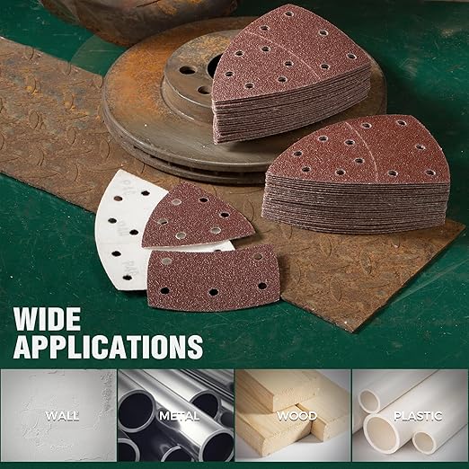 S SATC 50 PCS Mouse Sander Sandpaper 11 Holes 240 Grit Detail Sander Sandpaper Palm Sander Paper Hook and Loop Sander Pads Triangular Sanding Sheets
