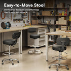 SUPERJARE Drafting Chair with Back, Adjustable Foot Rest Rolling Stool, Multi-Purpose Office Desk Chair, Thick Seat Cushion for Home Bar Kitchen Shop - Black