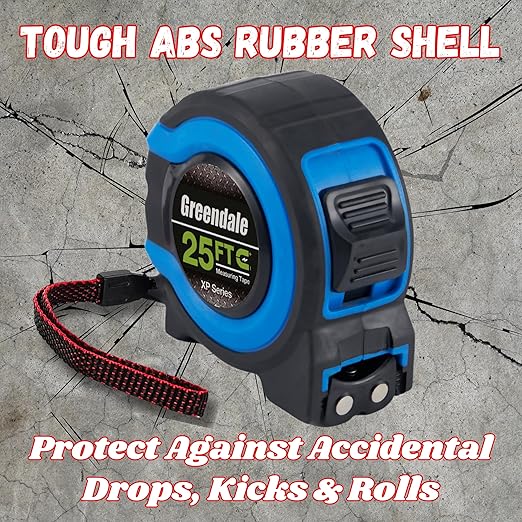 Greendale - 3 Pack - Tape Measures 25 ft - Easy to Read Fractions to 1/8th inch - Magnetic Tip - Thumb and Quick Lock - Autowind - Belt Clip - Blue - Measuring Tape Retractable