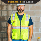 KwikSafety - Charlotte, NC - BIG KAHUNA Safety Vest [11 Pockets] Class 2 ANSI OSHA Reflective Vest Durable High Visibility Vest Construction Safety Vest for Men Industrial Work Gear/Orange XL