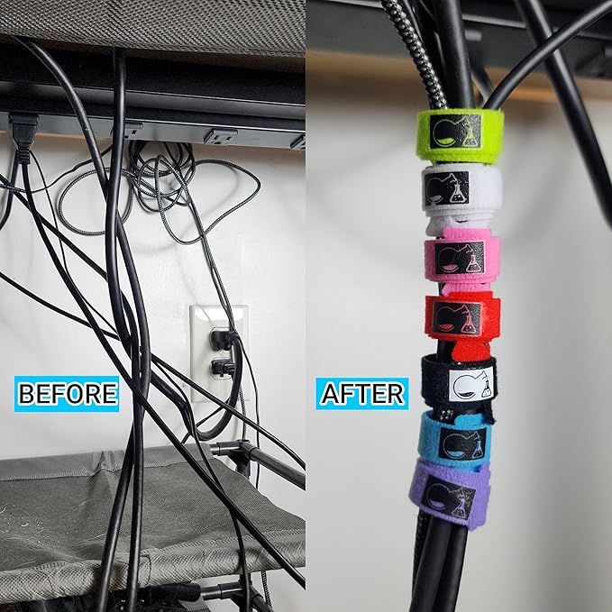CableLock Cable Ties - 50 Pack - 8 Inch Reusable Cord Organizers - Clean Cable Management for Gaming and Home Office (Green)
