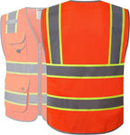 JKSafety 9 Pockets Hi-Vis Reflective Safety Vest | Mesh Fabric | Fluorescent Orange Color with Neon Yellow Extended Trims | ANSI/ISEA Compliance (100-Orange, 5XL)