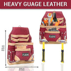 FUERI Leather Tool Belt Bag Men Pouch Heavy Duty Tools Pouches Organizer for Carpenter Construction Electrician Belts Bags Holder (16 Pocket Maroon, Adjustable)