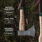 The Rheinland, 14", German Forged, All-Purpose Wilderness Camping Hatchet, Kindling Splitting & Branch Limbing, Anti-Slip Wood Handle (Red Stripe)