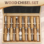 Wood Chisel Sets - 12 Pcs Wood Chisels for Woodworking with Solid Wood Handle, 60CR-V Sharp Blades, Tight Connection, Ideal for Soft and Hard Laminated Wood Projects