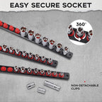 6-Piece Magnetic Socket Organizer, Heavy Duty Aluminum Socket Rails Organizer, 360° Swivel Clips Socket Holder Kit for Tool Box, 1/2, 3/8, 1/4-Inch Socket Holder x 80 Clips (Red&Black)