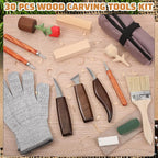 30 Pcs Wood Carving Tools Whittling Kit Include Hand Carving Knife Set Wood Blocks Cut Resistant Gloves Sawdust Brush Sharpening Stone Polishing Wax Sharpening Leather Storage Bag for Beginners