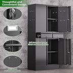 71" Metal Garage Storage Cabinet with 8 Hooks and Pegboards,2 Drawer Tool Storage with Locking Doors and Adjustable Shelves,Heavy Duty Steel Tool Cabinet for Garage, Warehouse