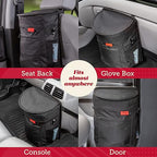 Lusso Gear Spill-Proof Car Trash Can - 2.5-Gallon Black Round - Leak-Proof Lid & Waterproof Removable Liner - Hanging Car Trash Bin & Organizer for SUV, Truck & Minivan