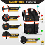 KwikSafety - Charlotte, NC - UNDERBOSS Safety Vest [11 POCKETS] Premium ANSI Class Unrated High Visibility Vest Construction Surveyor Reflective Vest Industrial Work Safety Vest for Men/Black 2XL