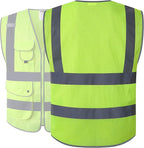 JKSafety 9 Pockets High Visibility Safety Vest for Men and Women, Hi-Vis Reflective Yellow Safety Vests with Zipper Front, Meet ANSI/ISEA Class 2 Type R(159-Yellow XL)