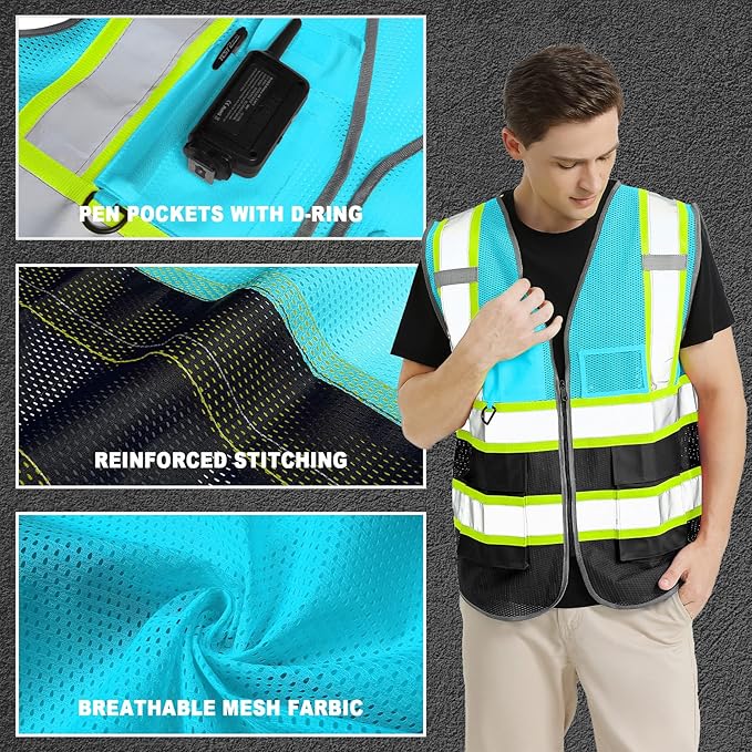BeautyWill Custom Logo 10/20 Pack Safety Vest Class2 High Visibility Vest with Pockets Breathable Construction Vest Bulk