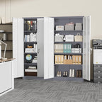 Greenvelly Metal Storage Cabinet with 2 Doors and 4 Adjustable Shelves, Lockable Steel Tool Cabinet for Home, Office, Garage, Classroom (Grey White)