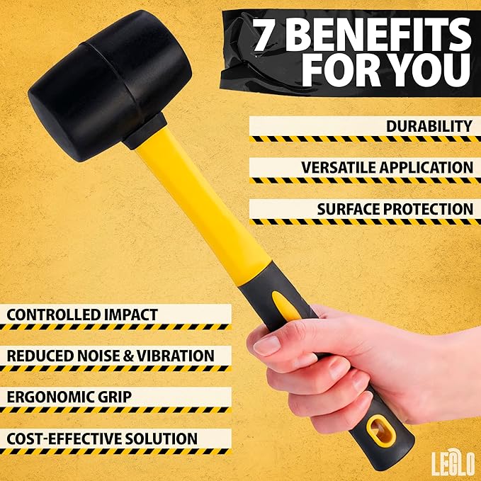 24 Oz Rubber Mallet Hammer for Woodworking, Flooring, Tiling, Camping and More - Rubber Hammer With Non-Slip Grip, Durable Ergonomic Handle, Anti-Vibrating Design For Efficient Work