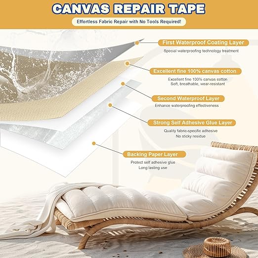 Canvas Repair Tape, 16 x 63 Inch Waterproof Heavy Duty Fabric Tape for Furniture, Self Adhesive Canvas Repair Patches for Boat Covers, Sofas, Tents, Louge Chairs, Canopy, Awning Dark Brown