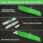 Reginary 20 Pcs Box Cutter Bulk Retractable Utility Knife Heavy Duty Aluminum Alloy Razor Knife for Cardboard Box Carton Opener for DIY, Factory, Home Office(Green)