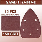 150 Grit Mouse Sander Sandpaper, Jamiikury 5 Hole Detail Sander Sandpaper Palm Sander Paper Mouse Sanding Pads Hook and Loop Sanding Sheets - Pack of 20