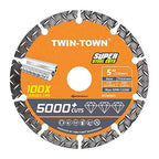TWIN-TOWN 5" Diamond Cutting Wheel with 7/8" Arbor, Metal Cut Off Wheel, Carbide Cutting Wheel for Angle Grinder, 5000+ Cuts on Rebar, Steel, Iron, and INOX