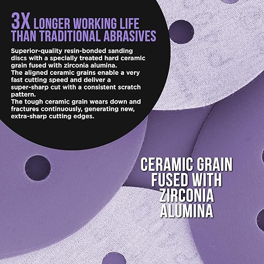 Dura-Gold Premium 800 Grit 5" Purple Film Ceramic Sanding Discs, 8-Hole Pattern, Box of 50 - Dustless Hook & Loop Backing Sandpaper for DA & Random Orbital Sanders - Sand Auto Paint, Wood, Woodworking