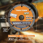 TWIN-TOWN 4 1/2" Diamond Cutting Wheel with 7/8" Arbor, Metal Cut Off Wheel, Carbide Cutting Wheel for Angle Grinder, 5000+ Cuts on Rebar, Steel, Iron, and INOX