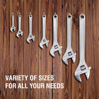 Olympia Tools 8" Adjustable Wrench, Heavy Duty Drop Forged Steel, Chrome Plated, Precision Machined Jaws, Rust Resistant