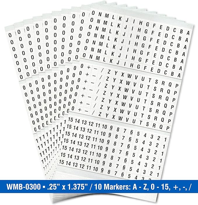 Premium Wire Marker Book for Cable Management, Vinyl-Coated, High-Tack Adhesive, Electric Panel Wire Label Stickers - 10 Pages, 1 Book, Legends A-Z, 0-15 (Pack of 1)