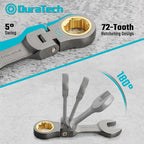 DURATECH 12-Piece Anti-Slip Flex-Head Ratcheting Wrench Set, Stubby Combination Wrench Set, Metric, 8-19mm, 72-Teeth, CR-V Steel, Nickel Plated with Pouch