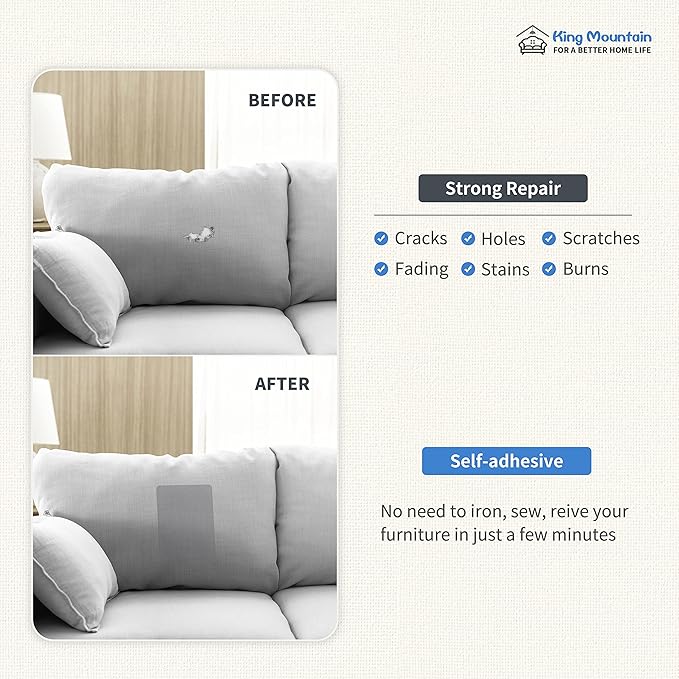 KING MOUNTAIN Canvas Repair Patch 9 x11 Inch 2 Pcs Self-Adhesive Waterproof Fabric Patch for Sofas, Tents, Furniture,Tote Bags, Car Seats (Beige-1)