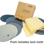 5 inch Wet Dry Sanding Discs Hook & Loop 54 pcs, 80 120 180 220 400 600 1000 2000 3000 Grit Silicon Carbide Orbital Sander Sandpaper Assortment with Tack Cloth, Automotive Wood Metal S&F STEAD & FAST