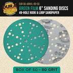 Dura-Gold Premium 80 Grit 6" Green Film Sanding Discs, 49-Hole Pattern, Box of 50 - Heavy-Duty Dustless Hook & Loop Backing Sandpaper for DA & Random Orbital Sanders, Sand Auto Paint, Wood Furniture