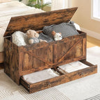 HOOBRO Storage Chest, 39.3" Toy Chest with Drawer, Wooden Storage Bench, Sturdy Entryway Bench Supports 220 lb, Shoe Bench, Safety Hinge, U-Shaped Opening, Easy Assembly, Rustic Brown FG710CW01G1