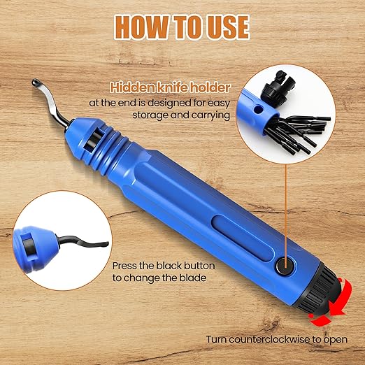 Deburring Tool with 10 High Speed Steel Blades Flexible Pipe Deburring Tool with Swivel Blades for 3D Printing Hard Metal Stainless Steel Hard Plastic, Harder Than AMD015 (Model AMD016)