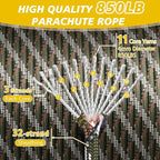 850Ib Reflective Paracord Rope, 50/100/200/500/1000ft 4MM 11 Strand Parachute Cord, Survival Paracord Rope Tie Down for Crafting, Tent, Camping, Clotheline, Hiking, Fishing, Camo Green 1000FT