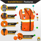 KwikSafety - BIG KAHUNA DIGITAL Safety Vest [LIMITED EDITION] Class 2 ANSI OSHA Reflective Vest Durable High Visibility Vest Construction Safety Vest for Men Industrial Work Gear/Orange Large