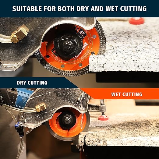 4.5 Inch Diamond Saw Blade, 2 Pack - Mesh Turbo Cutting Wheel for Tile, Porcelain, Ceramic, Granite, Marble - 10mm Segment, Super Thin 1.2mm, 7/8" Arbor with Flange - Dry or Wet Cutting