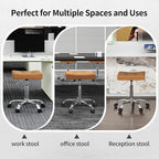 Office Stool with Wheels (300lbs Capacity) (Adjustable Height 17"-21") Brown Faux Leather Workbench Stool (Camel Brown)