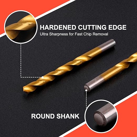 COMOWARE 100 Pcs Titanium Drill Bit Set - High Speed Steel for Steel, Wood, Plastic, Metal, Copper, Aluminum Alloy with Storage Case, 3/64"-3/8"