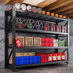 79” W Garage Shelving Heavy Duty, 7000LBS Metal Storage Shelves, 4 Tier Storage Rack Shelf, Steel Industrial Shelving, Adjustable Standing Shelf for Basement/Warehouse 79" W x 24" D x 79" H, Black