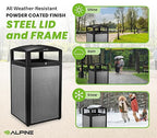 Alpine Outdoor Commercial Trash Can with Lid - 40 Gallon Heavy Duty Metal Garbage Can with Removable Bin, Locking Lid for a Modern Look in Parks, Parkings & High Traffic Areas (Black & Grey with Tray)