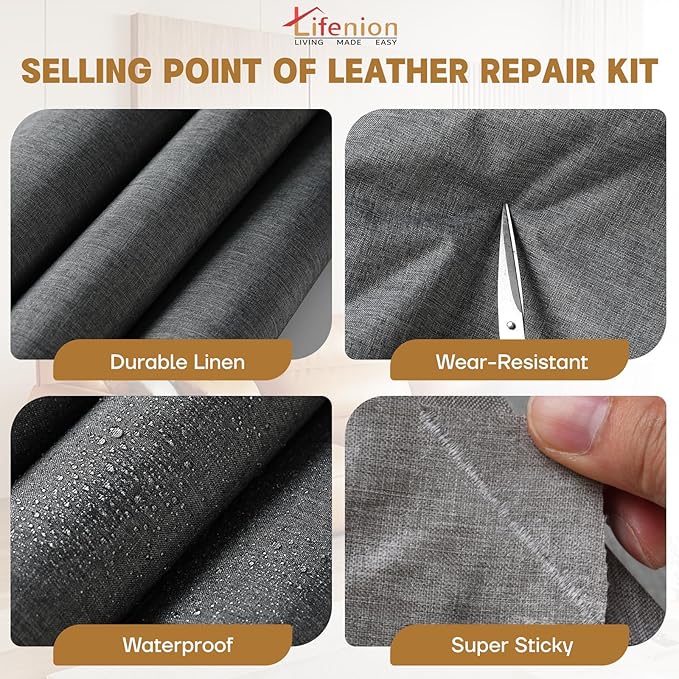 Fabric Repair Patches, Linen Self-Adhesive Fabric Repair Tape, Strong Sticky Linen Patch for Sofas, Tote Bags, Clothing, Car Seats, Furniture（Dark Grey, 3.5X79 inch）