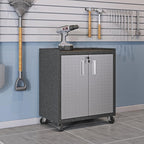 Manhattan Comfort Fortress Rolling 2 Door Garage Storage Cabinet, Black/Gray