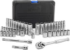 EPAuto 45 Pieces 3/8" Drive Socket Set with 72-Tooth Pear Head Ratchet