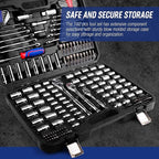 WORKPRO Mechanics Tools Kit and Socket Set, 192-Piece, SAE&Metric, 1/2'', 1/4'', 3/8'' Drive Socket Ratchet Wrench Set with Molded Case