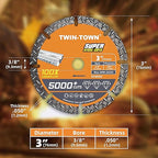 TWIN-TOWN 3" Diamond Cutting Wheel with 3/8" Arbor, Metal Cut Off Wheel, Carbide Cutting Wheel for Angle Grinder, 5000+ Cuts on Rebar, Steel, Iron, and INOX,2 Pack