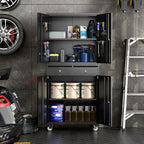 71" Metal Garage Storage Cabinet with 8 Hooks and Pegboards,2 Drawer Rolling Tool Storage with Locking Doors and Adjustable Shelves,Heavy Duty Steel Tool Cabinet for Garage, Warehouse
