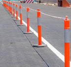 CJ Safety 44" Orange PE Delineator Post Cone, 44" Height Post, 10 lbs Recycled Rubber Base, 10" Reflective Band for Industrial (Set of 9)