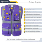 JKSafety 9 Pockets High Visibility Safety Vest for Men and Women, Hi-Vis Reflective Purple Safety Vests with Zipper Front, Meet ANSI/ISEA Standards (159-Purple 5XL)
