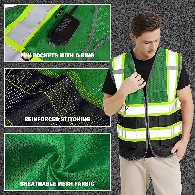 BeautyWill Custom Logo 10/20 Pack Safety Vest Class2 High Visibility Vest with Pockets Breathable Construction Vest Bulk